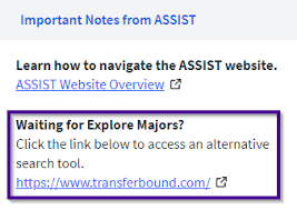 ASSIST org "Explore Majors Function"