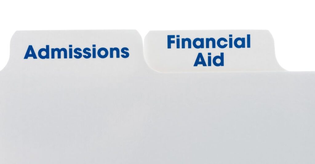 Admissions and Financial Aid Implications are Possible with Several W's on a Transcript. File folder with admission and financial aid tabs